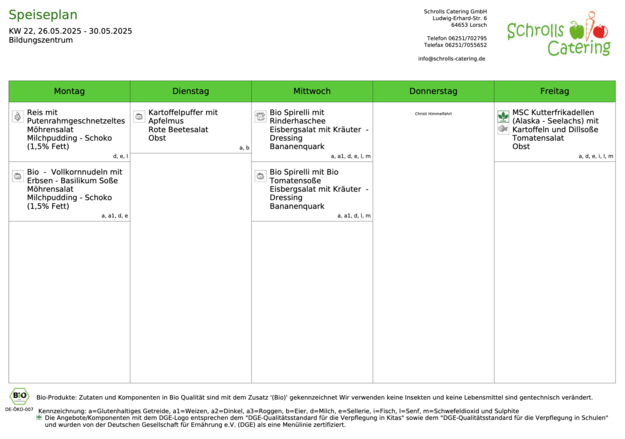 Speiseplan 26.-30.05.2025