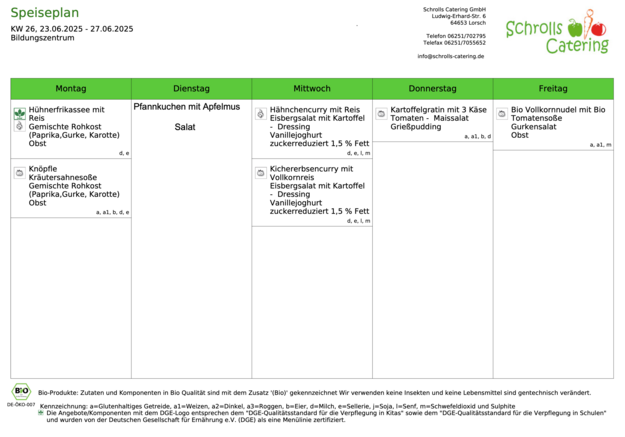Speiseplan 23.-27.06.2025
